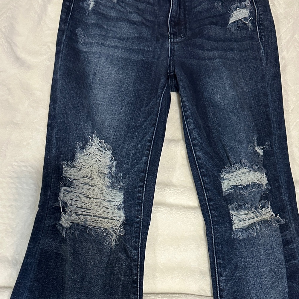 Judy Blue Dark Blue Distressed Straight Leg Jeans - Picture 4 of 6